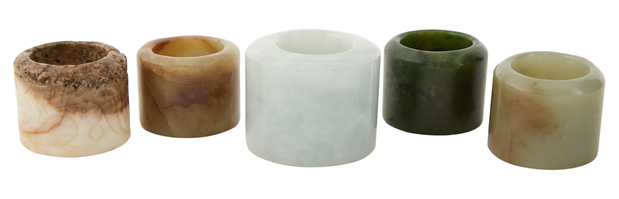 Lot image - Five Chinese Carved Jade Archers Rings
