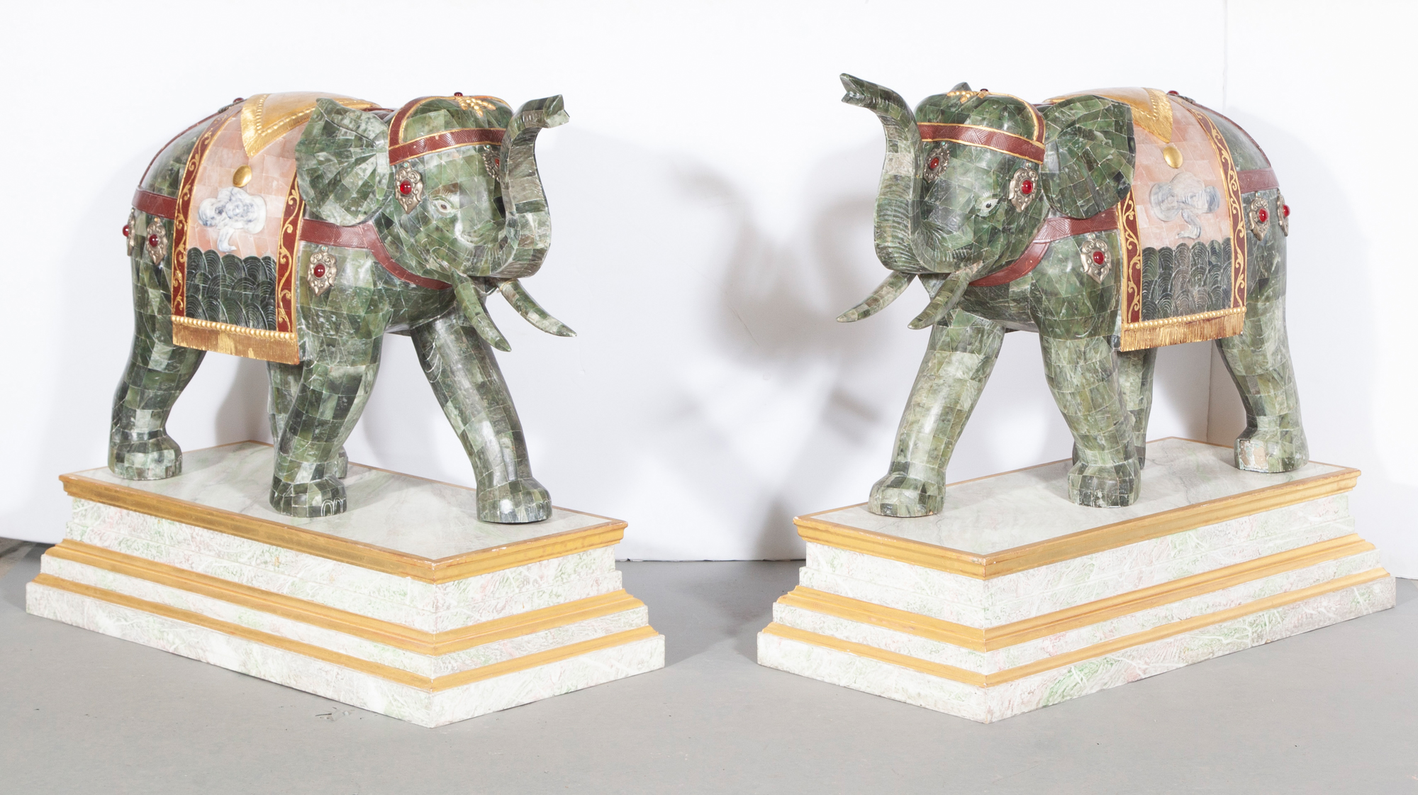 Lot image - Pair of Hardwood-Mounted Elephant Sculptures