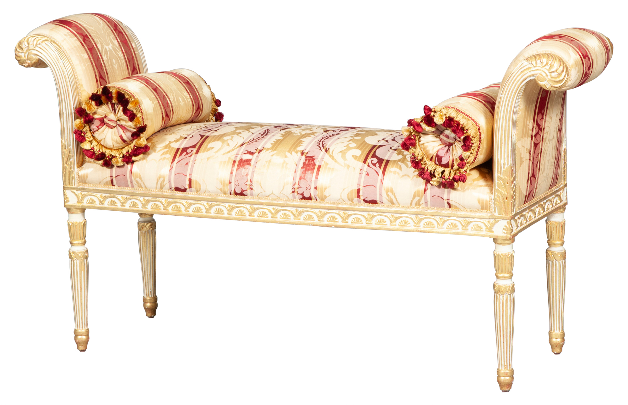 Lot image - Louis XVI Style Painted Parcel Gilt Upholstered Wood Bench
