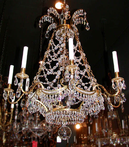 Lot image - Continental Neoclassical Gilt-Bronze and Cut Glass Eight-Light Chandelier