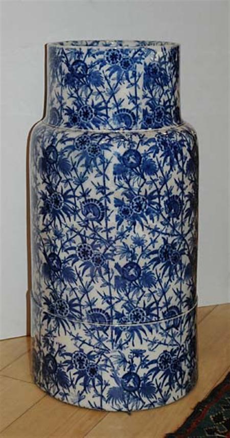Lot image - English Aesthetic Movement Blue and White Transfer Decorated Pottery Umbrella Stand