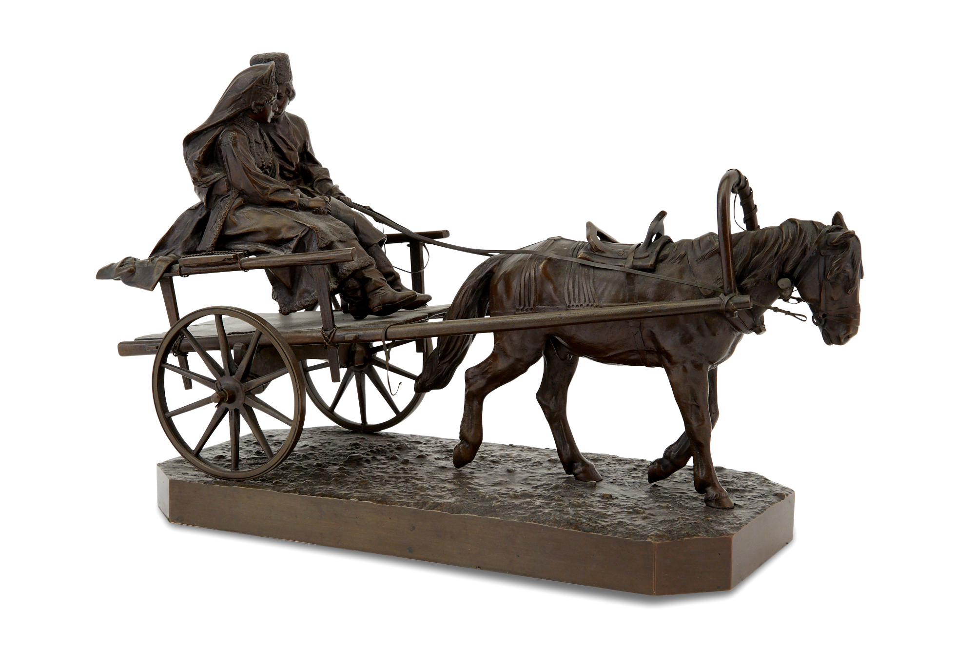 Lot image - Bronze Group of Lovers in a Horse-Drawn Cart