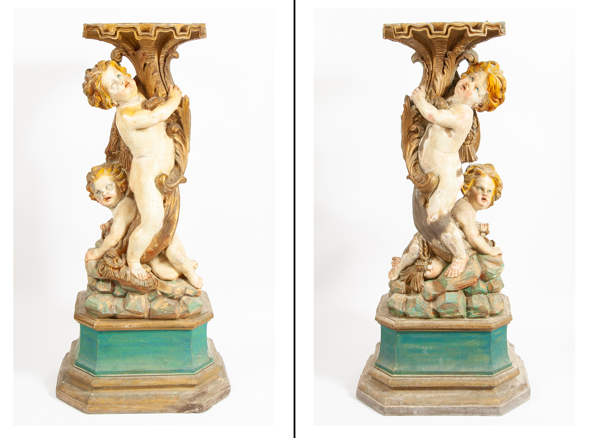 Lot image - Pair of Painted Resin Putti Figures