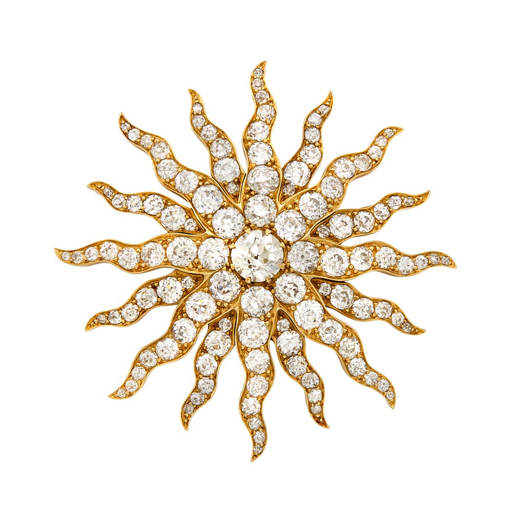 Lot image - Antique Gold and Diamond Sunburst Pendant-Brooch