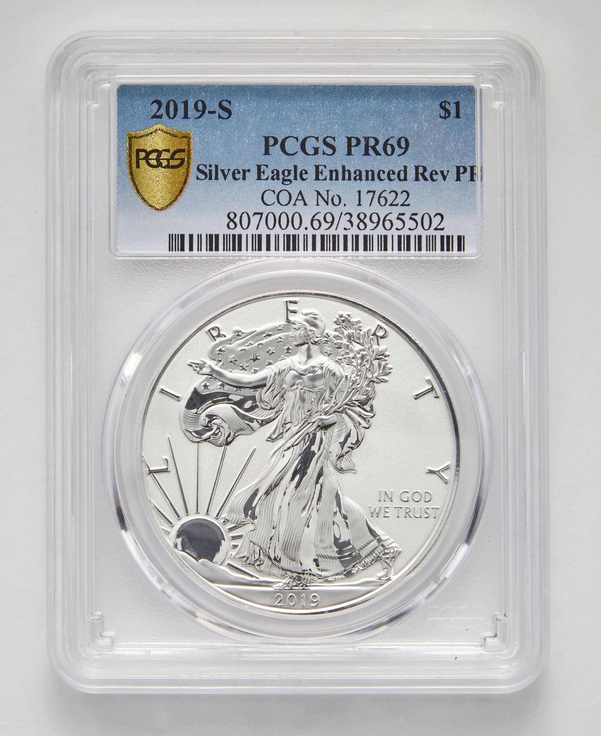 Lot image - United States 2019-S Silver Eagle Enhanced Reverse Proof Coin PCGS PR69