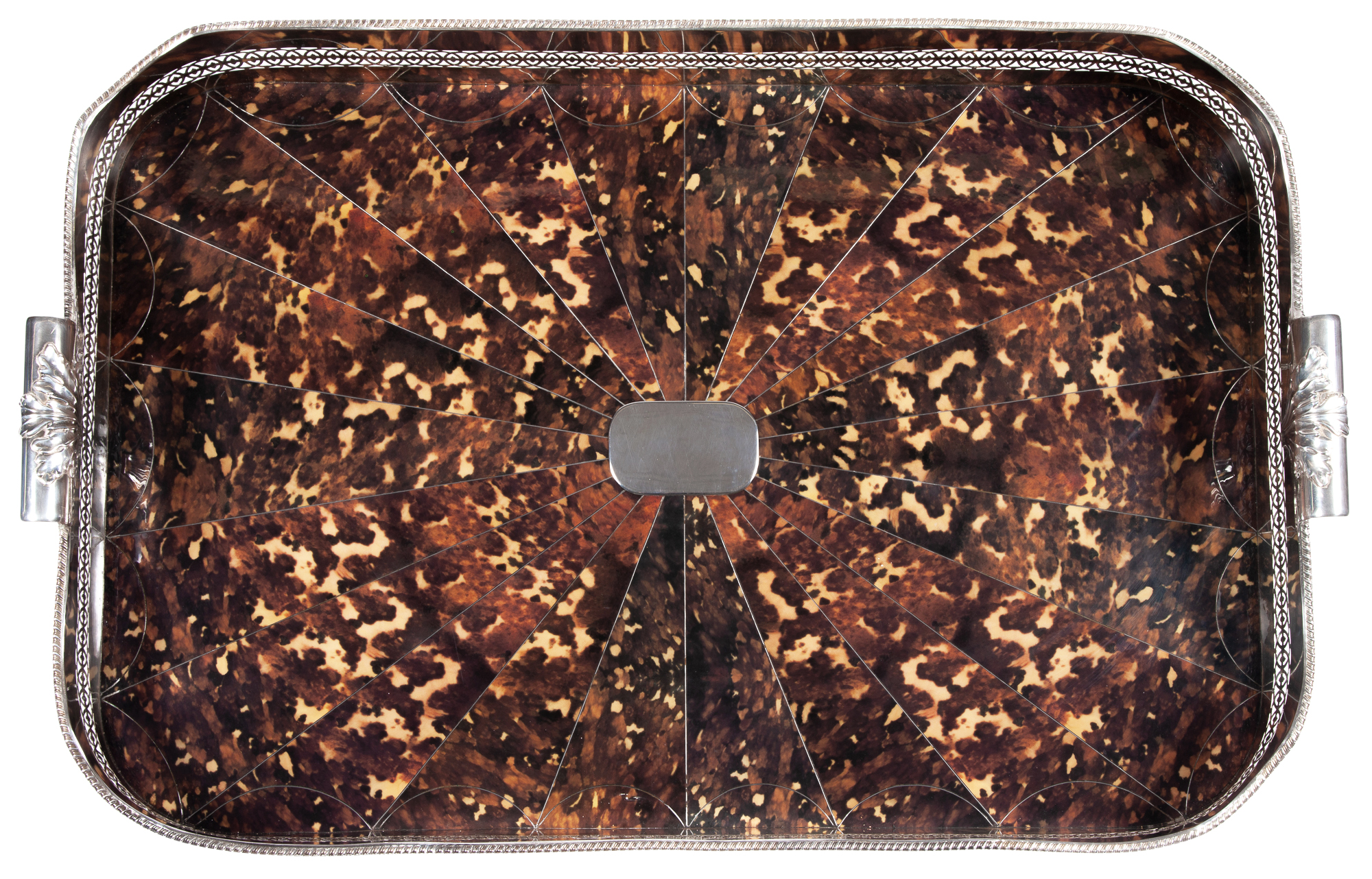 Lot image - English Traditional Large Silver-Plated Faux Tortoiseshell Galleried Butlers Tray
