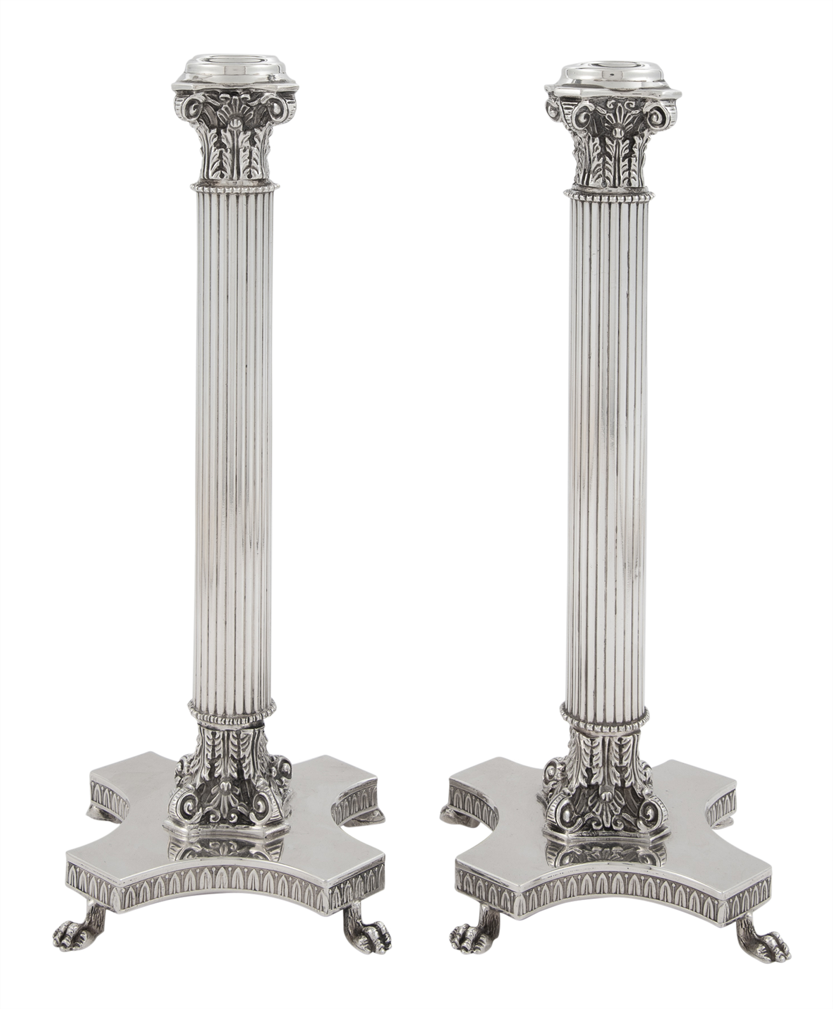 Lot image - Italian Sterling Silver Columnar Form Candlesticks