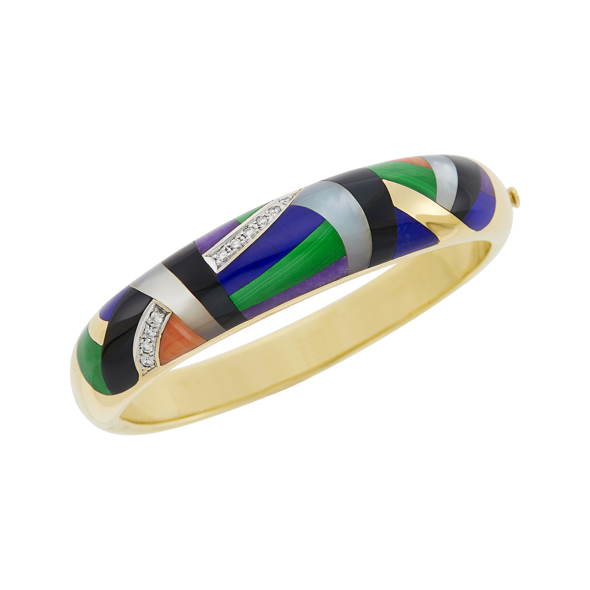 Lot image - Asch Grossbardt Gold, Hardstone and Diamond Bangle Bracelet