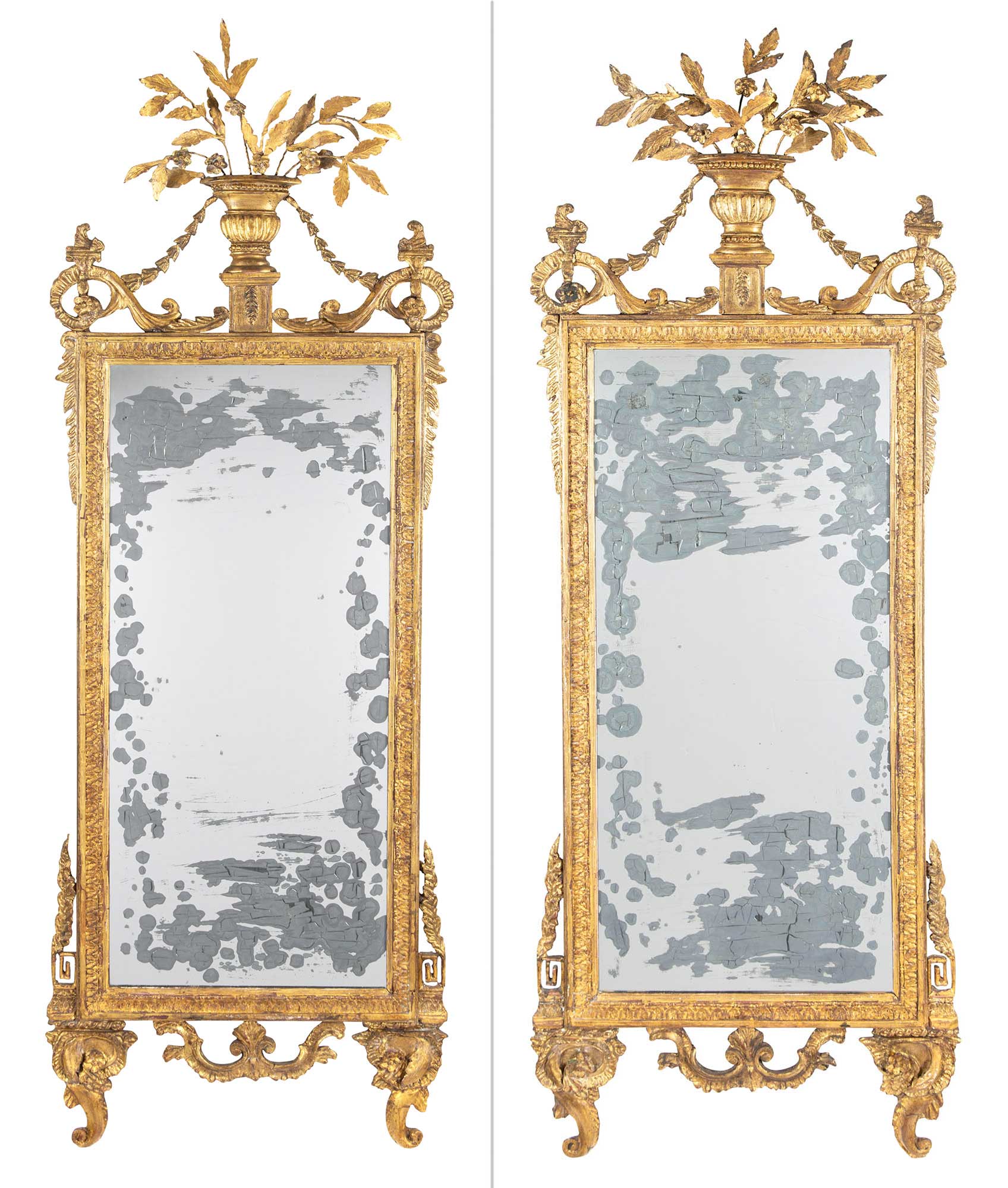 Lot image - Pair of Italian Neoclassical Style Giltwood Pier Mirrors