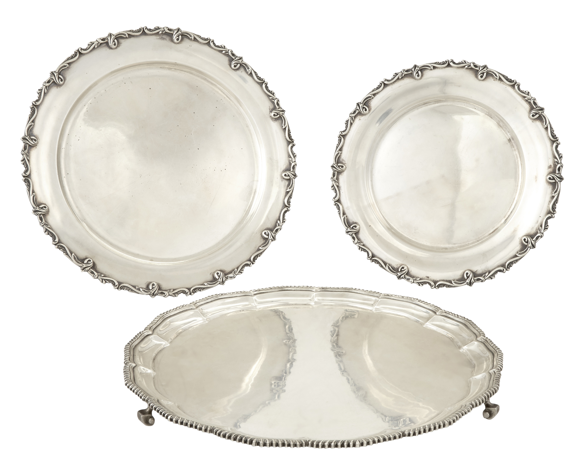 Lot image - Egyptian Silver Salver and Two Circular Trays