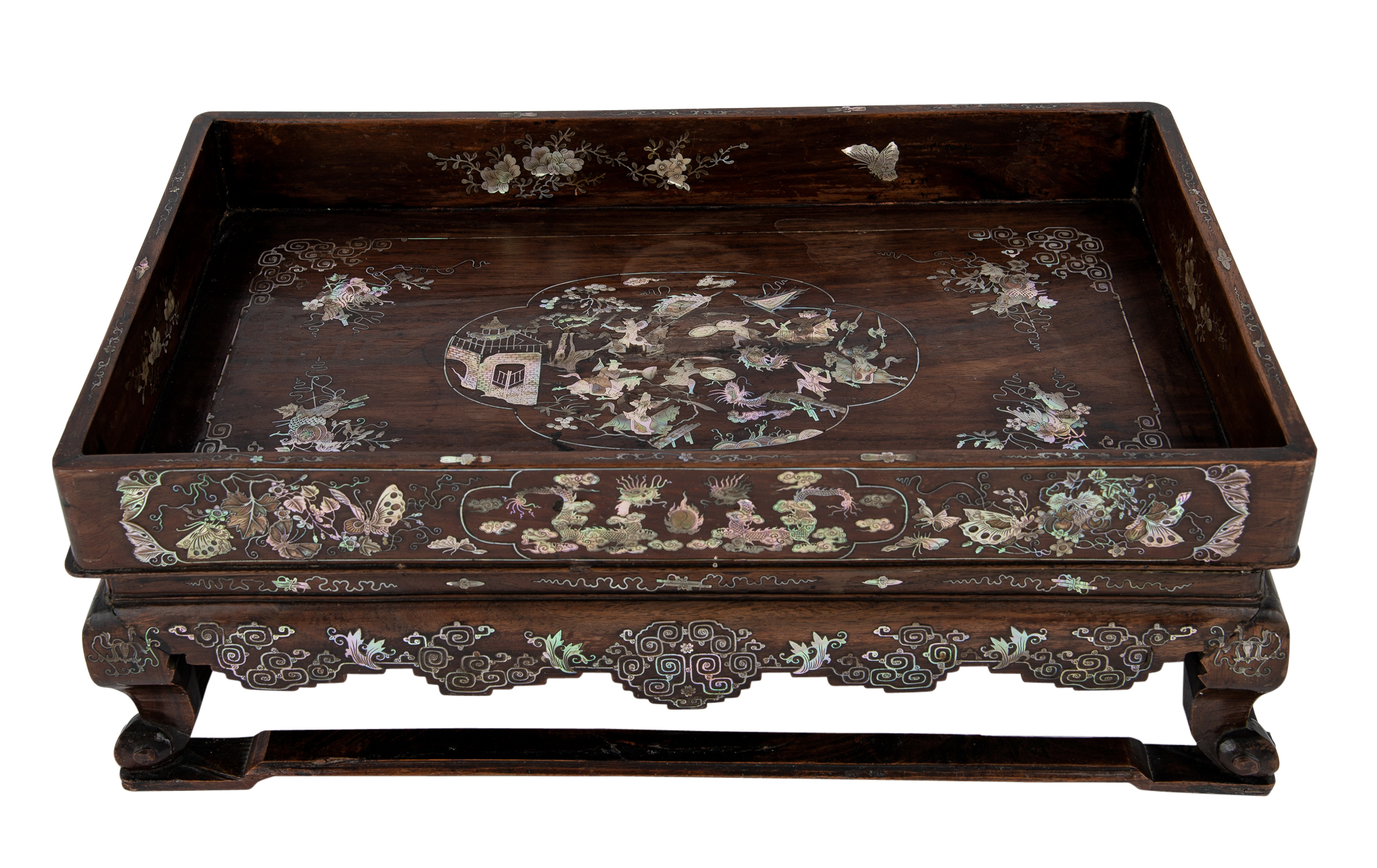 Lot image - A Chinese Shell-Inlaid Hardwood Tray on Stand