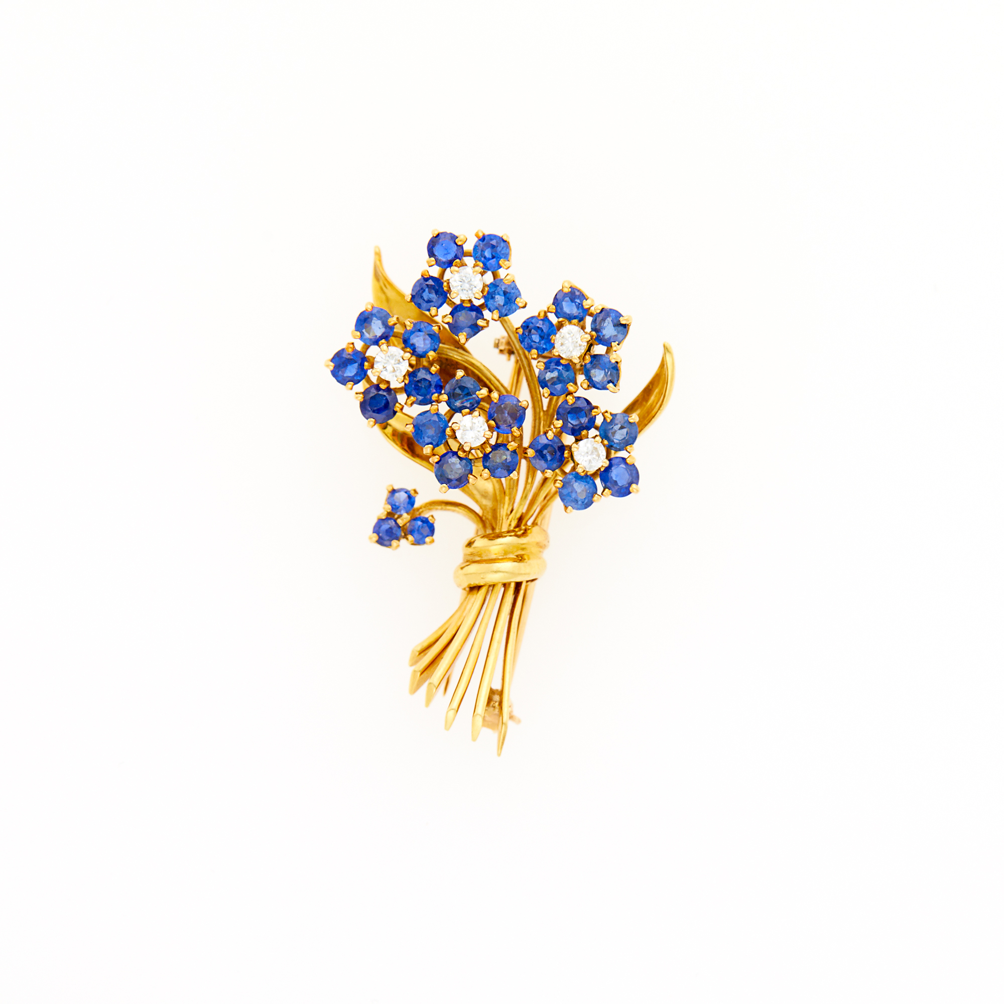 Lot image - Gold, Diamond and Sapphire Bouquet Clip-Brooch