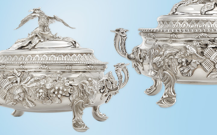 Assembled Pair of George II/III Sterling Silver Covered Soup Tureens, William Cripps, London, 1757, John Parker & Edward Wakelin, London, 1770 