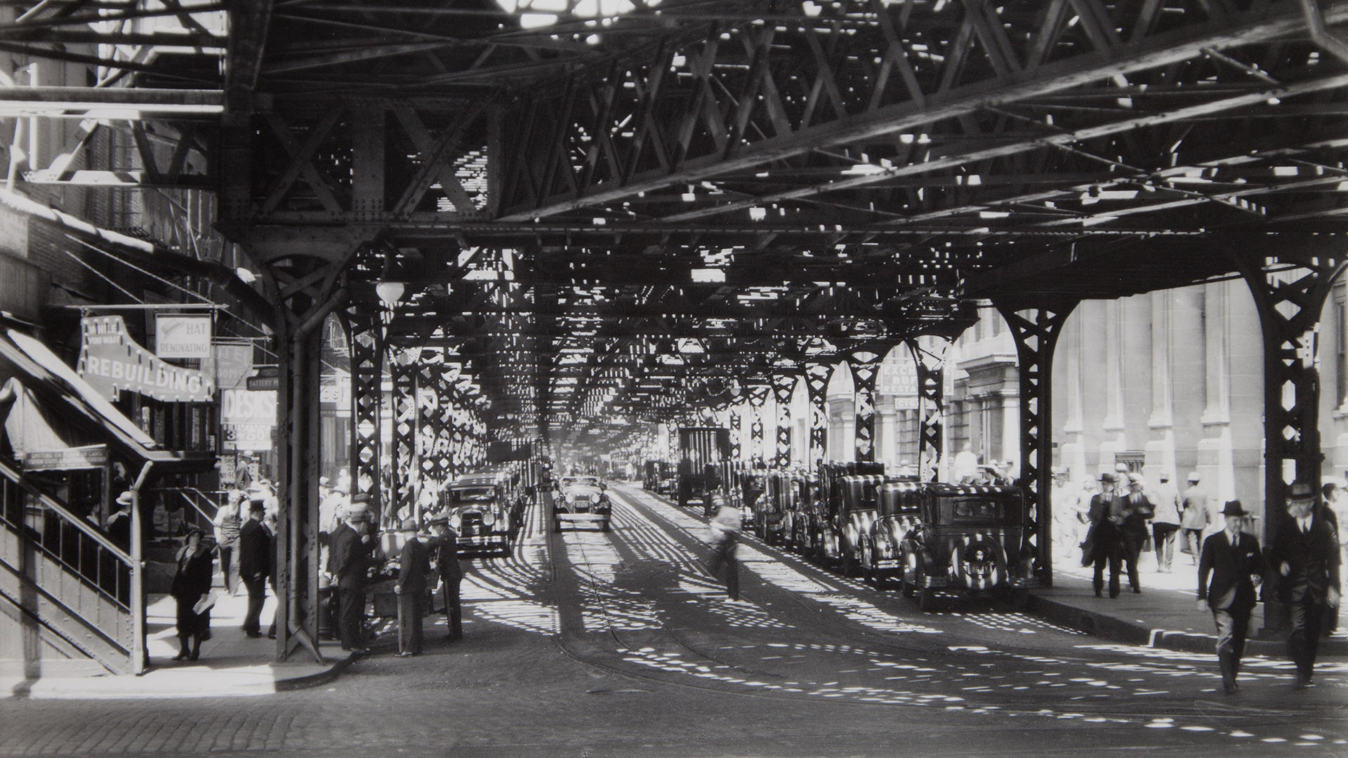 Berenice Abbott, Under the El at the Battery, New York, 1936