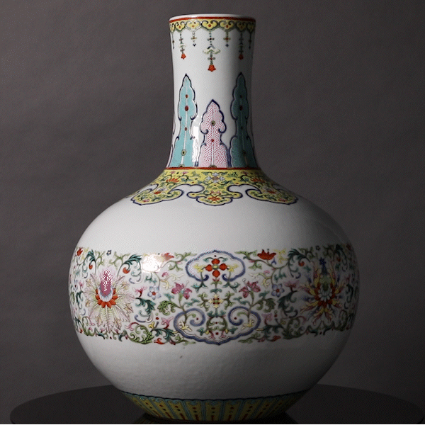 A Large and Exceptionally Rare Chinese Famille Rose Porcelain Vase, Tianqiuping
