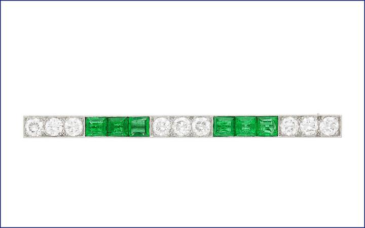 J.E. Caldwell Platinum, Emerald and Diamond Bar Pendant-Brooch 