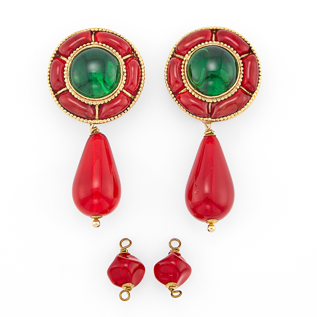 Chanel Gripoix Glass Pendant Earclips