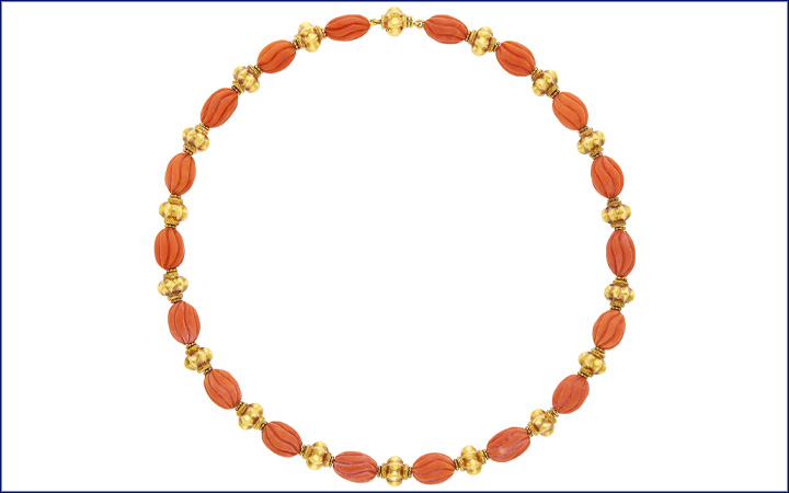 Gold and Coral Bead Necklace, France