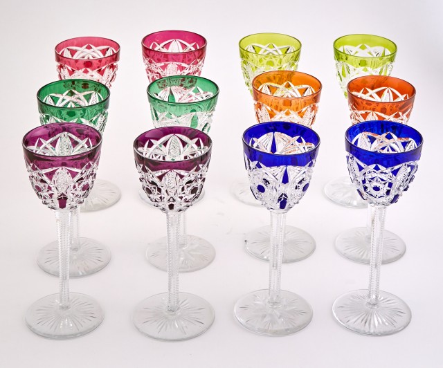 Set of Twelve Baccarat Lagny Multicolored Glasses