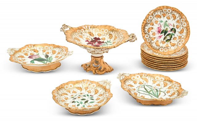 English Porcelain Botanical Dessert Service