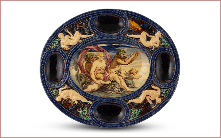 Minton Renaissance Style Palissy Ware Majolica Oval Fecundity Dish