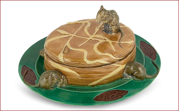 Mintons Majolica Aesthetic Movement Oval Cheese Dish and Cover