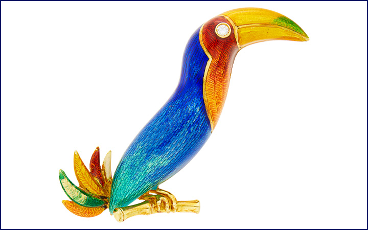Bulgari Gold, Enamel and Diamond Toucan Clip