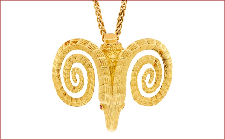  Zolotas Ram’s Head Pendant with Chain Necklace 