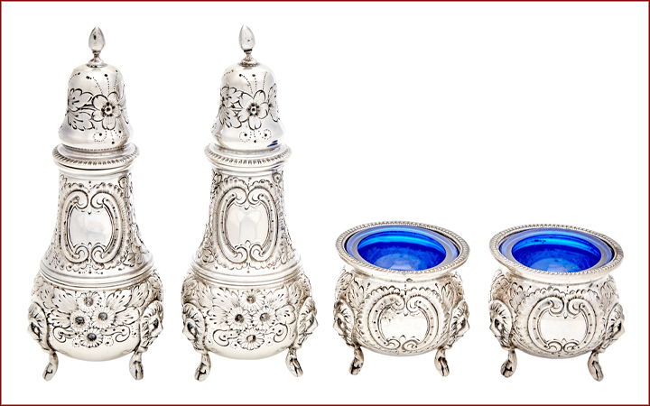 Set of Sterling Silver Salt Cellars and Pepper Casters 