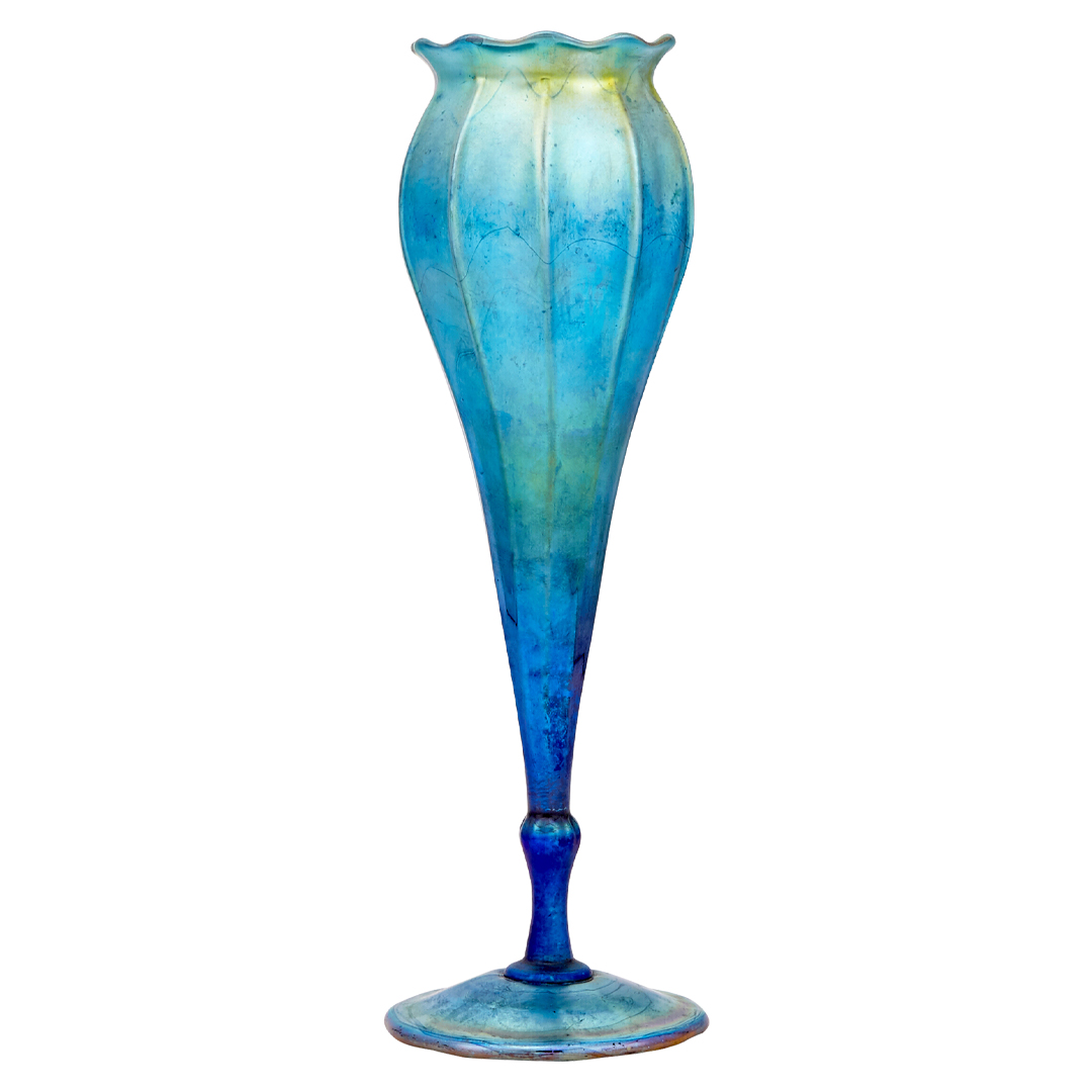 Tiffany & Co. Blue Ribbed Favrile Glass Vase