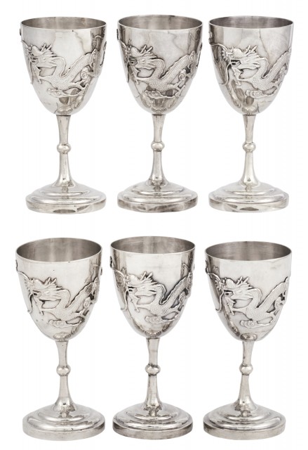 Set of Six Chinese Silver Cordials