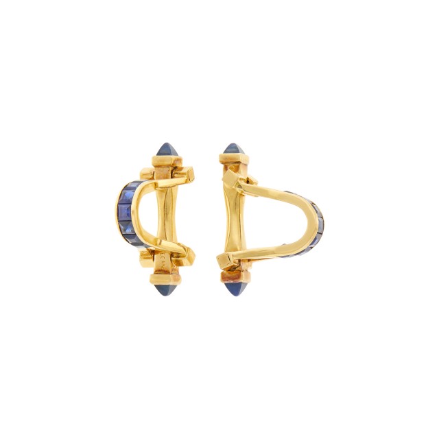 Pair of Gold and Sapphire Cufflinks, France