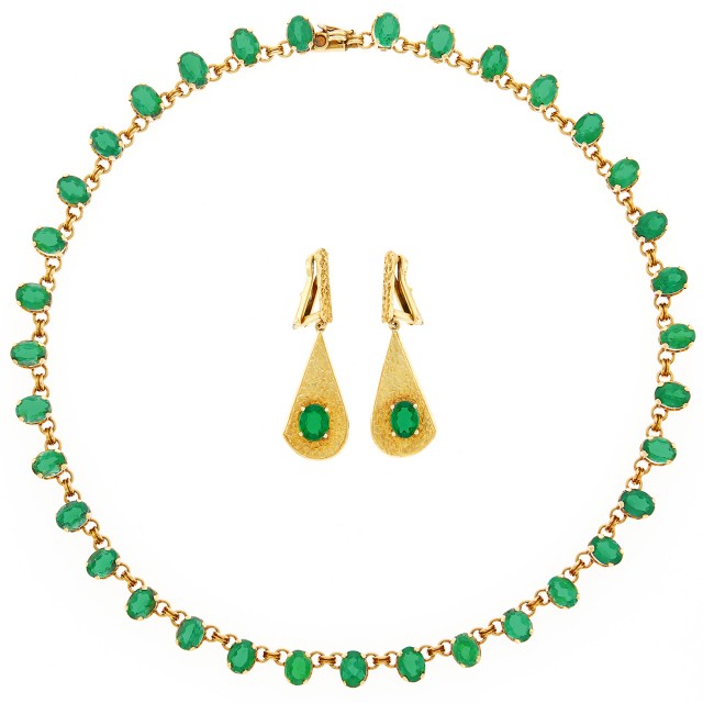 H. Stern Gold and Tourmaline Necklace and Pair of Pendant-Earclips