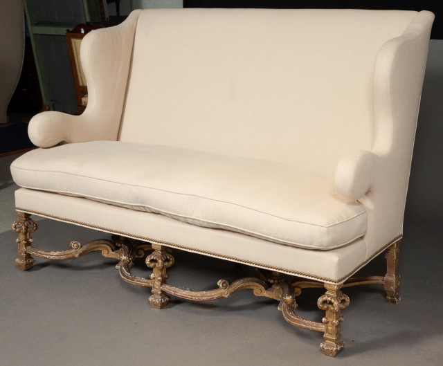 William and Mary Style Giltwood Upholstered Settee