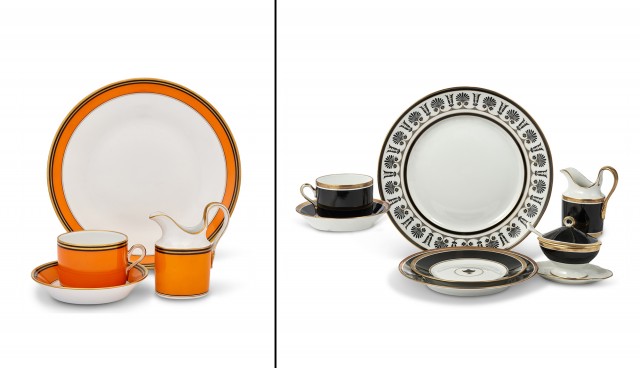 Group of Ginori Black Porcelain Table Articles