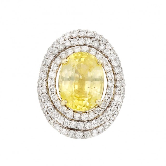 Two-Color Gold, Yellow Sapphire and Diamond Ring