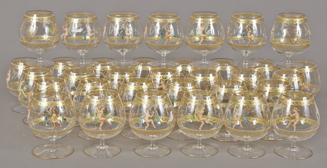 Set of Thirty-Four Monogramed Glass Brandy Snifters from the Henry Ford II Service