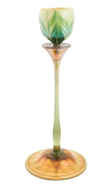 Tiffany Metal-Mounted Favrile Glass Candlestick