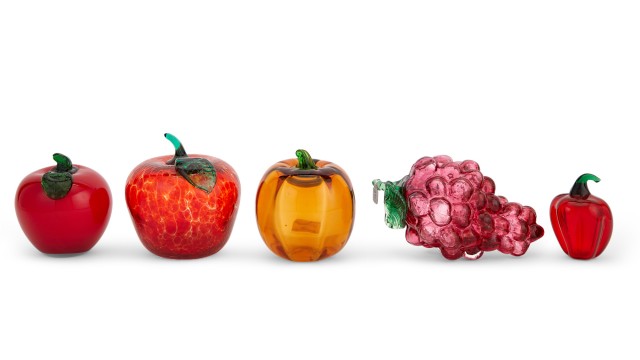 Group of Five Glass Fruits and Vegetables