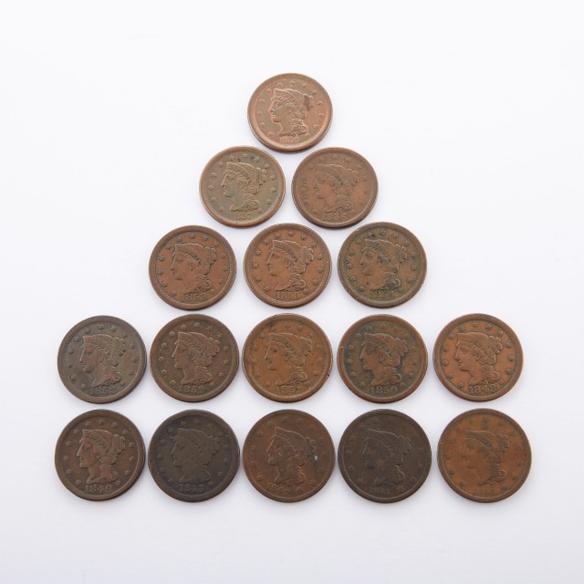 United States 1840 to 1857 Braided Hair Large Cents Group