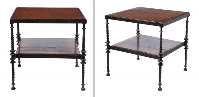 Pair of Iron and Wood Two-Tier Side Tables