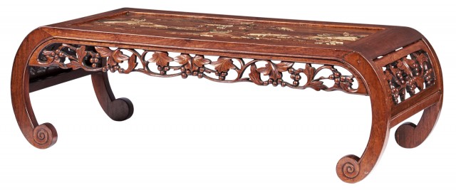 Chinese Soapstone Inlaid Wood Low Table