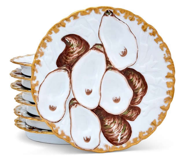 Set of Seven Porcelain Oyster Plates
