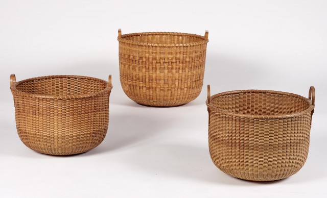 Group of Three Large Heart-Handled Open Lightship Baskets