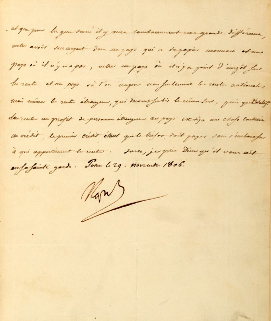 [NAPOLEON I]  Letter signed (as "Napoleon").