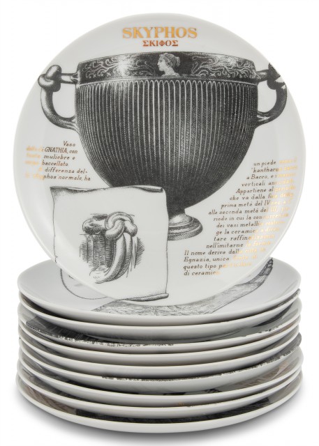 Set of Ten Piero Fornasetti Print Decorated Porcelain Museo di Pessione