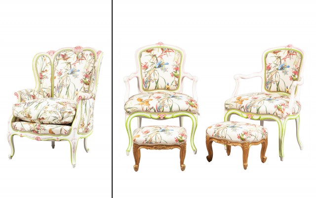 Group of Louis XV Style Upholstered and Painted Furniture