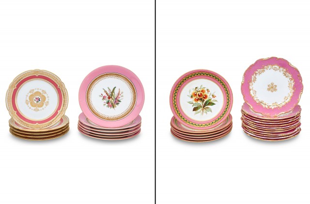 Group of Pink Border Dessert Plates
