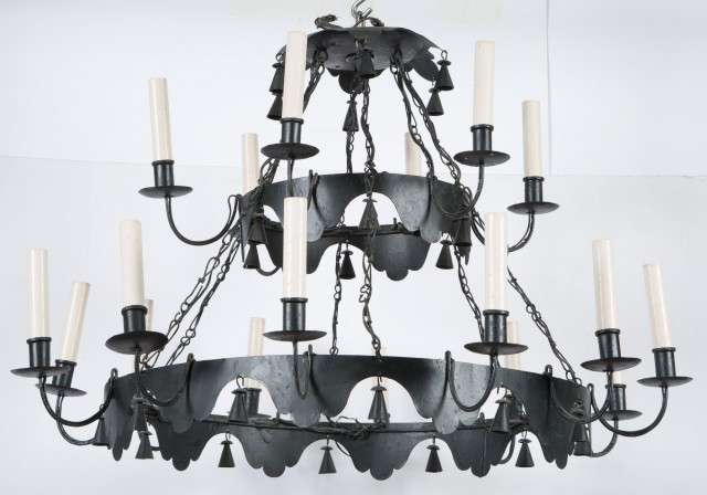 Painted Metal Two-Tier Eighteen-Light Chandelier