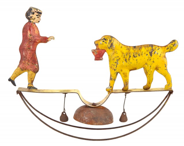 Boy with Dog Bell Tin Toy